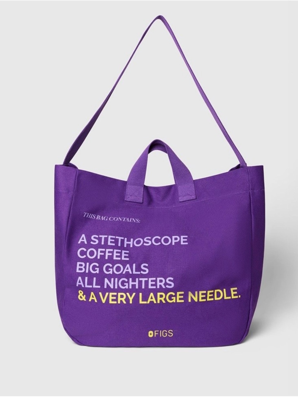 Figs Purple Tote with Yellow Text